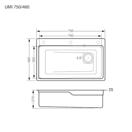ซิงค์ล้างจาน 1 หลุม EVE UMI 750/460 ขนาด 75 ซม. สีเทาไทเทเนียม พร้อมอุปกรณ์เสริม_5